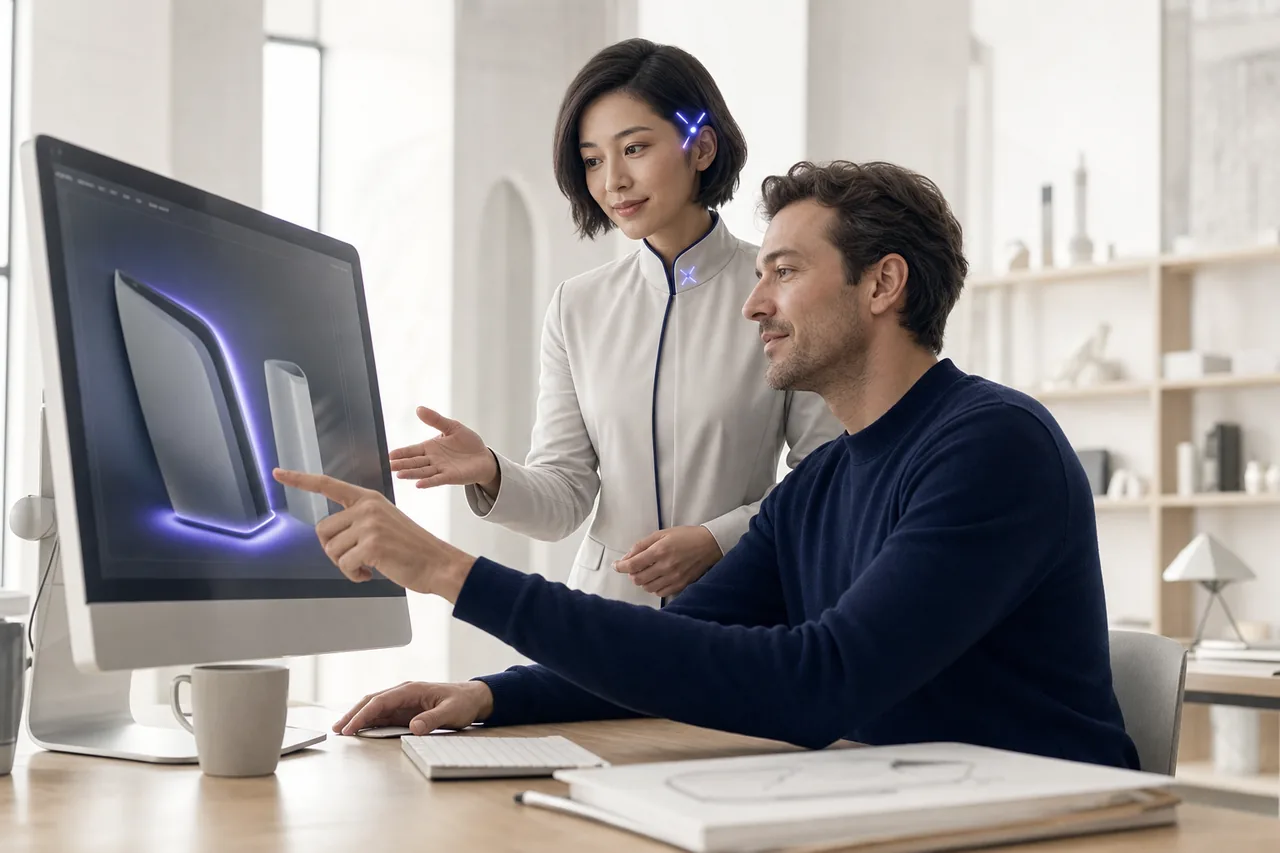 A person approving a change on screen while a Xentro agent assists nearby